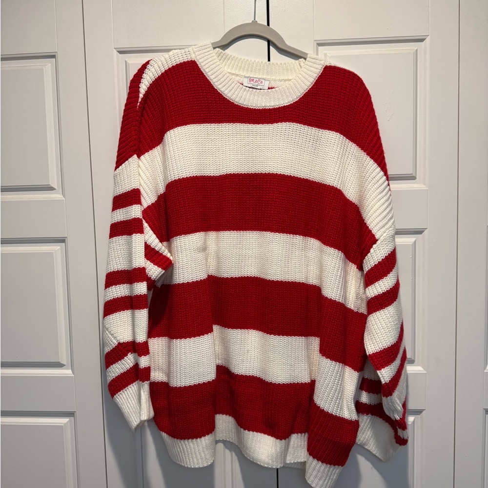 Chunky Red and White Stripe Sweater - Women 3XL